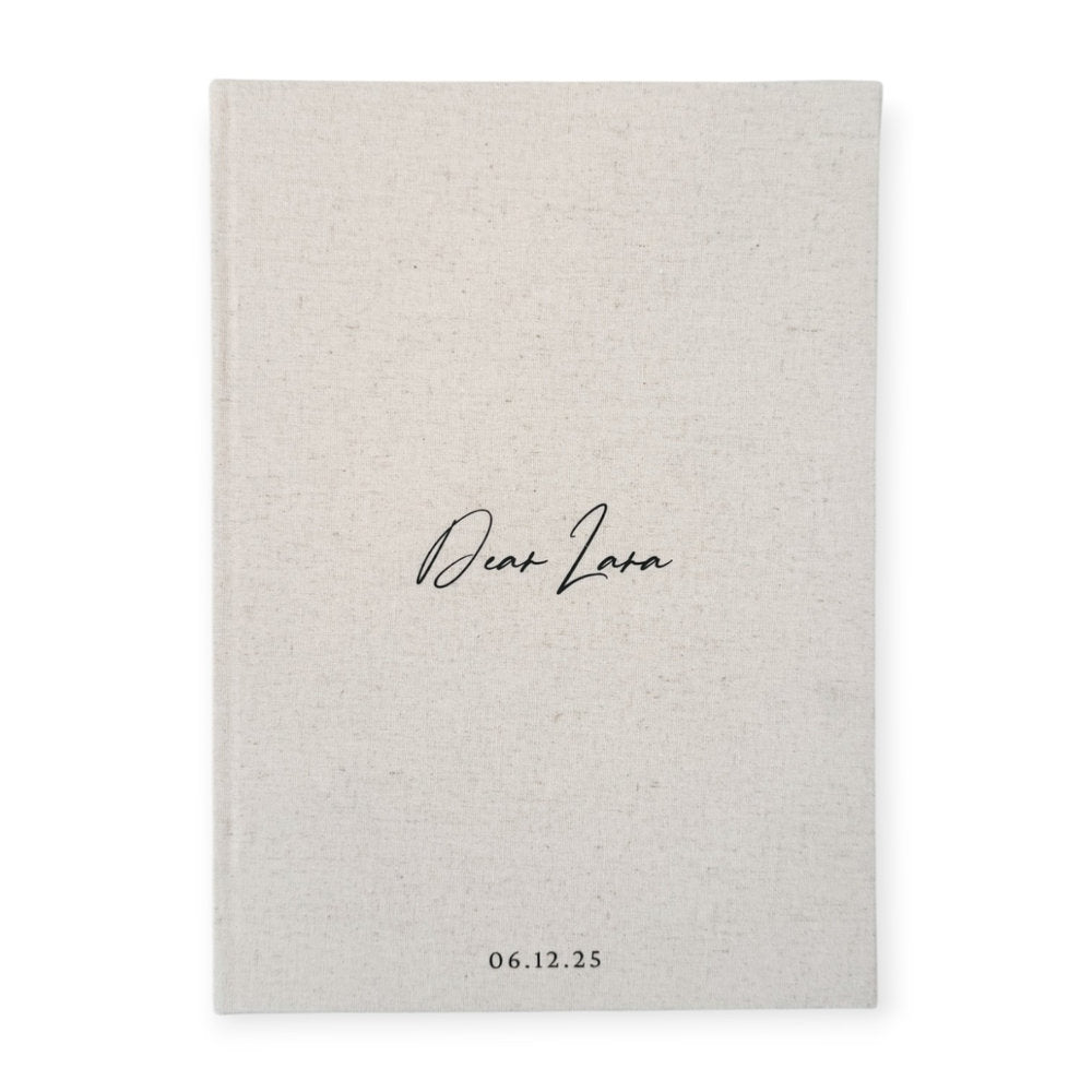 Classic Letters to the Bride Guest Book Sand Linen Cover