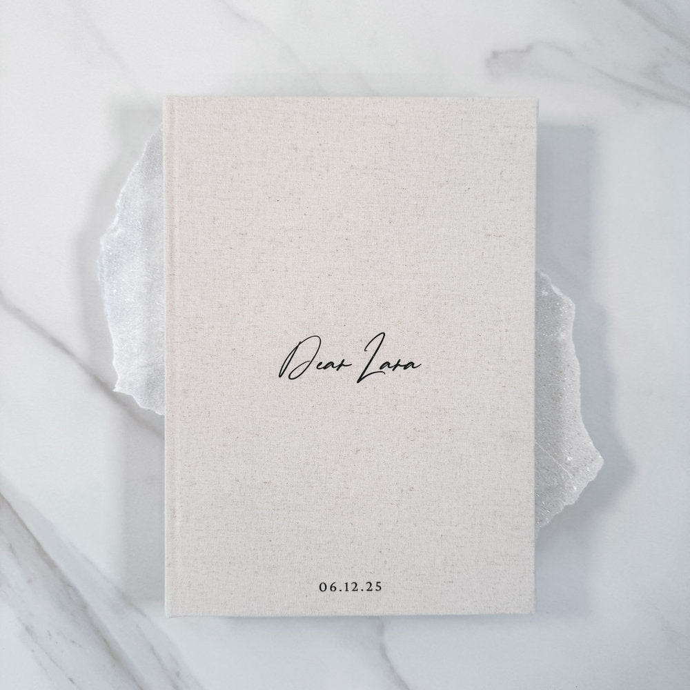 Classic Letters to the Bride Guest Book Sand Linen Cover