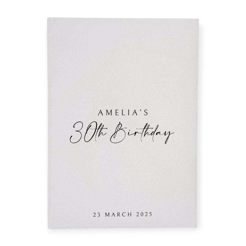 Elegant Birthday Guest Book White  Linen Album