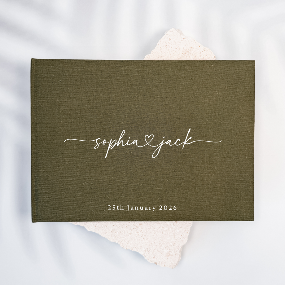 Custom Wedding Guest Book - Linen Landscape D01