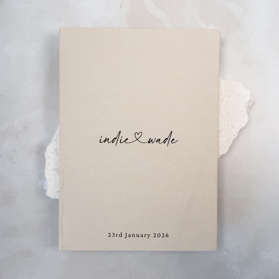 Custom Wedding Guest Book - Linen Portrait D01