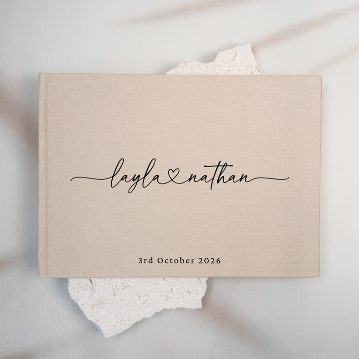 Custom Wedding Guest Book - Linen Landscape D01