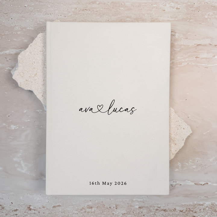 Custom Wedding Guest Book - Linen Portrait D01