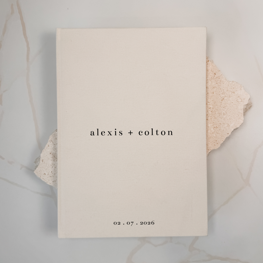 Custom Wedding Guest Book - Linen Portrait D04