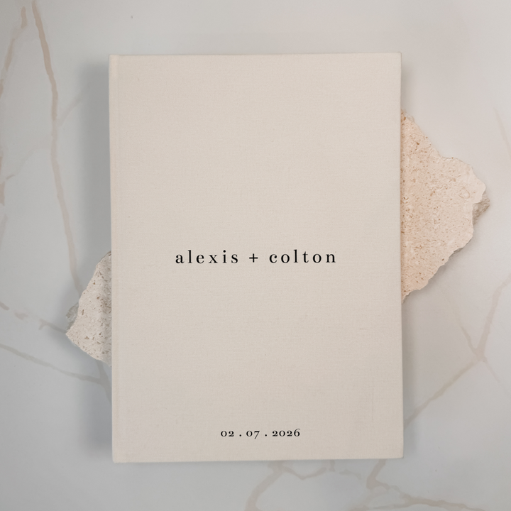 Custom Wedding Guest Book - Linen Portrait D04