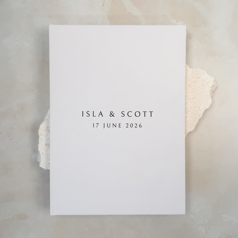 Custom Wedding Guest Book - Linen Portrait D08