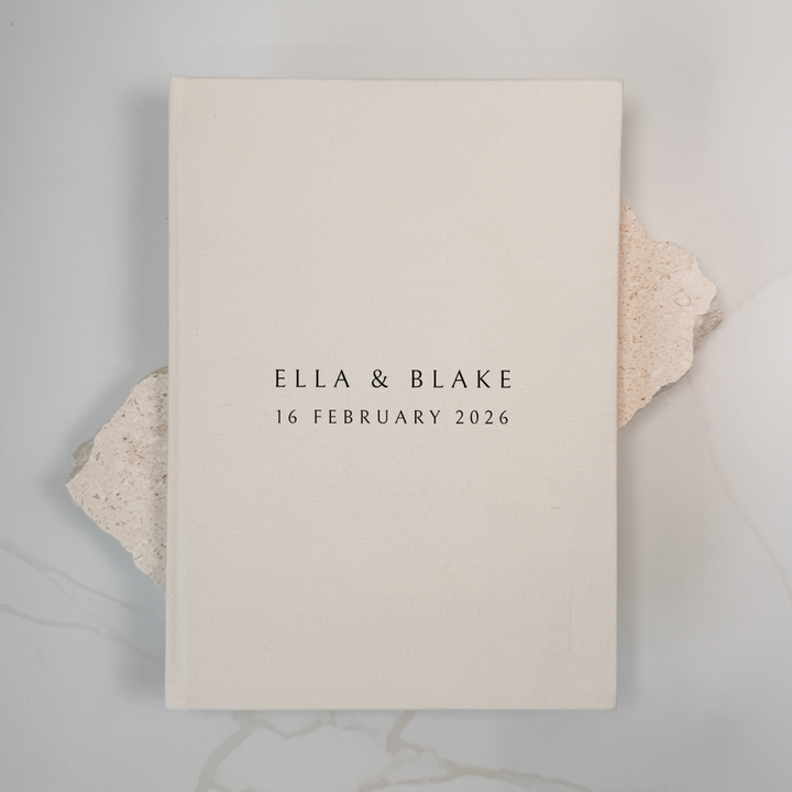 Custom Wedding Guest Book - Linen Portrait D08