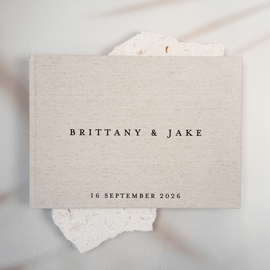 Custom Wedding Guest Book - Linen Landscape D09