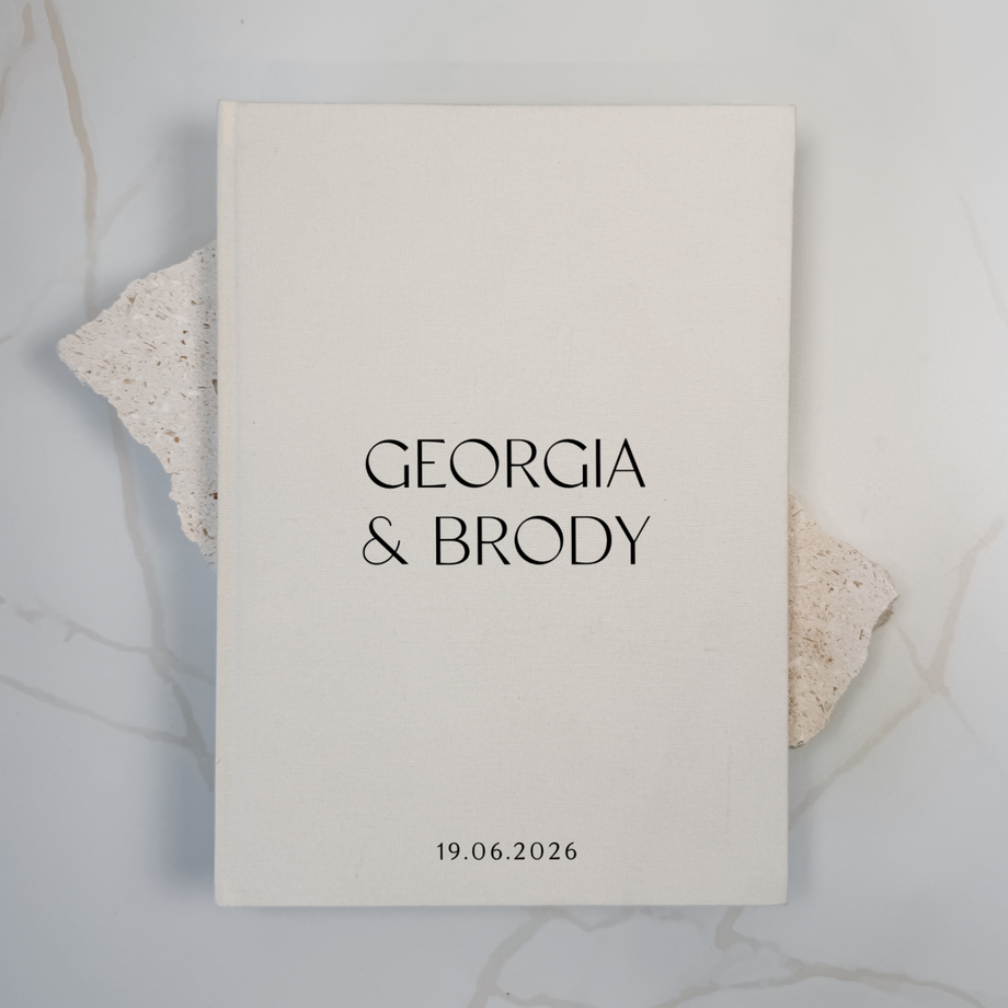 Custom Wedding Guest Book - Linen Portrait D11