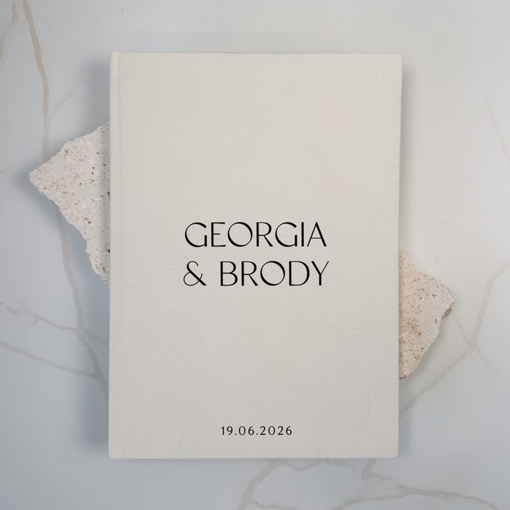 Custom Wedding Guest Book - Linen Portrait D11