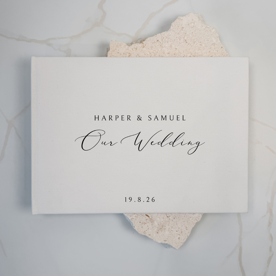 Custom Wedding Guest Book - Linen Landscape D12