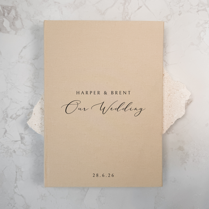 Custom Wedding Guest Book - Linen Portrait D12