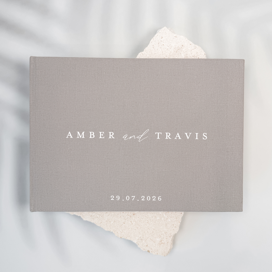 Custom Wedding Guest Book - Linen Landscape D16