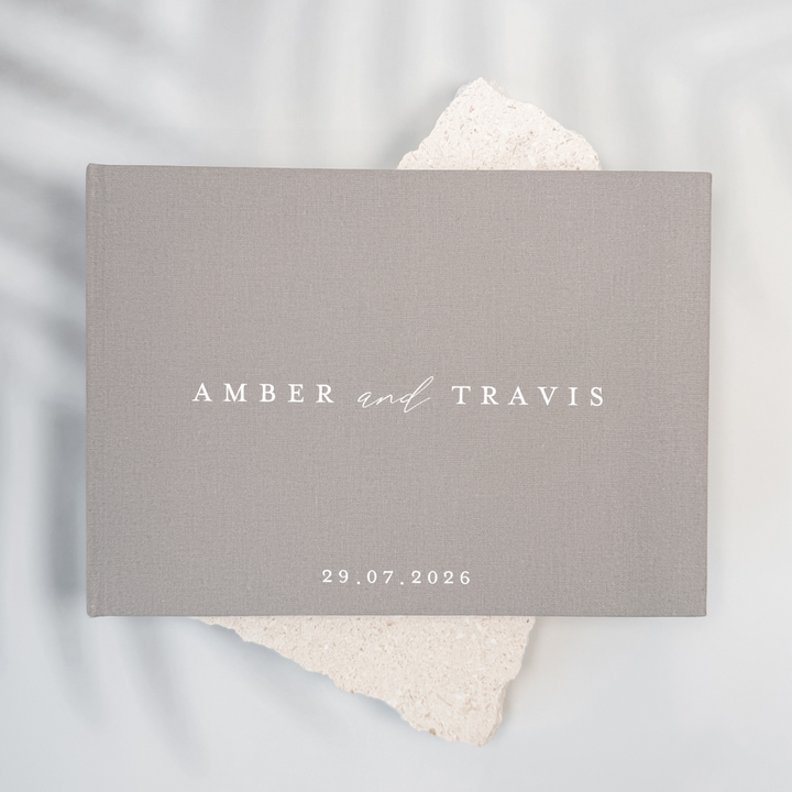 Custom Wedding Guest Book - Linen Landscape D16