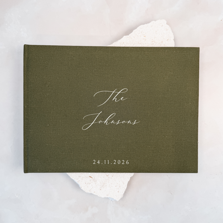 Custom Wedding Guest Book - Linen Landscape D17