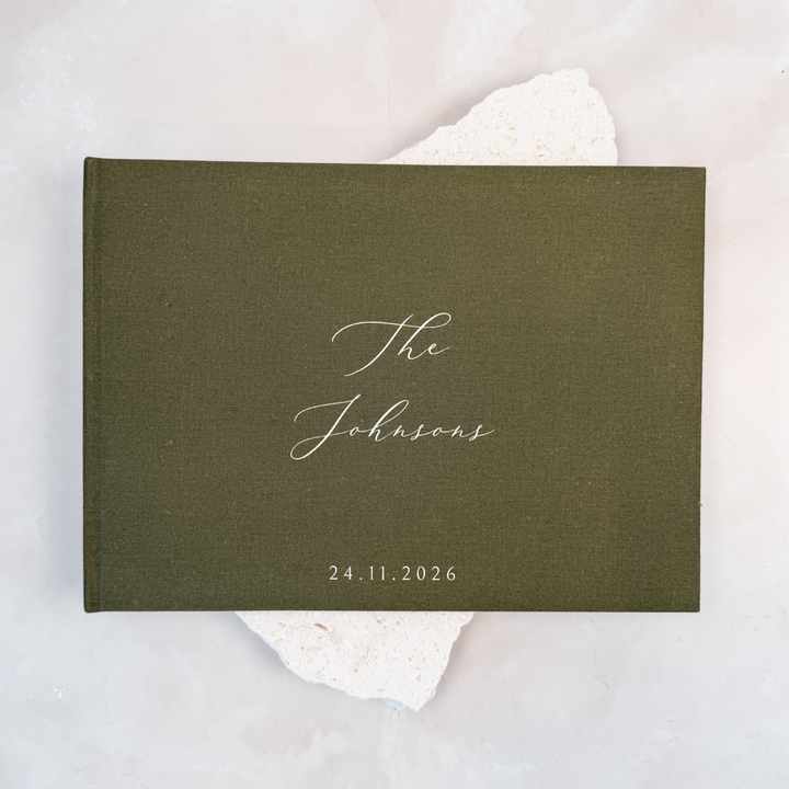 Custom Wedding Guest Book - Linen Landscape D17