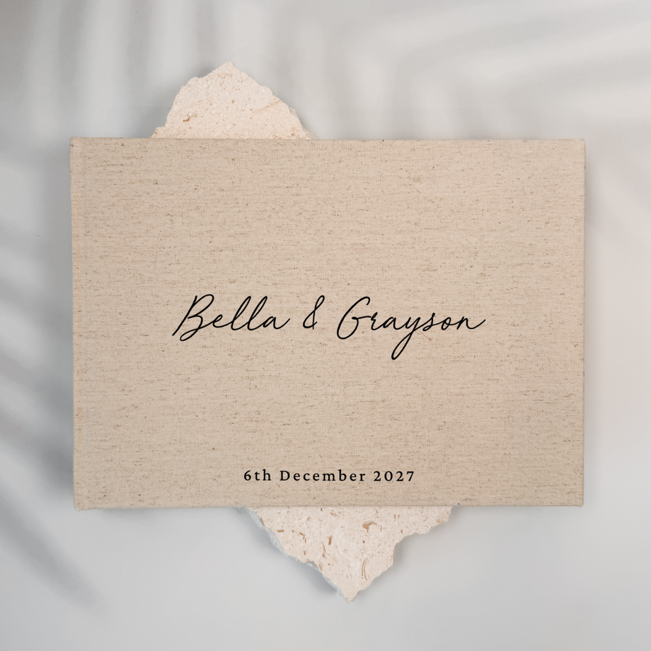 Custom Wedding Guest Book - Linen Landscape D18