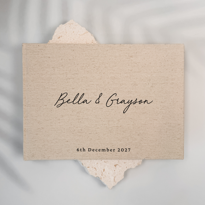 Custom Wedding Guest Book - Linen Landscape D18