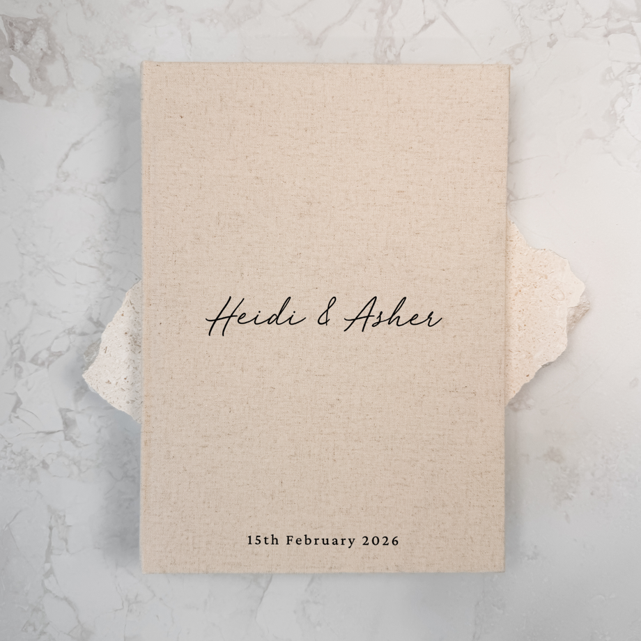 Custom Wedding Guest Book - Linen Portrait D18