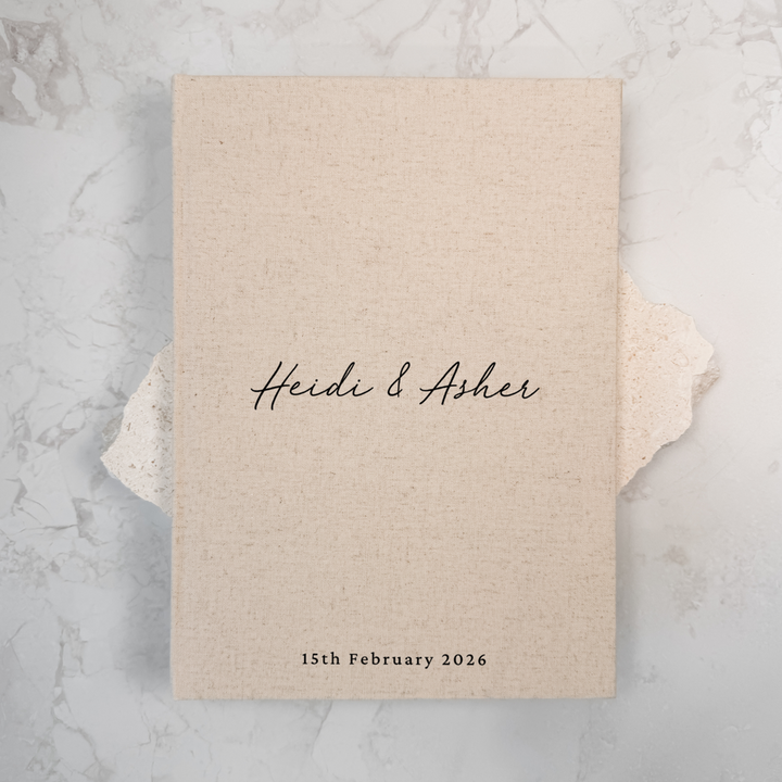 Custom Wedding Guest Book - Linen Portrait D18