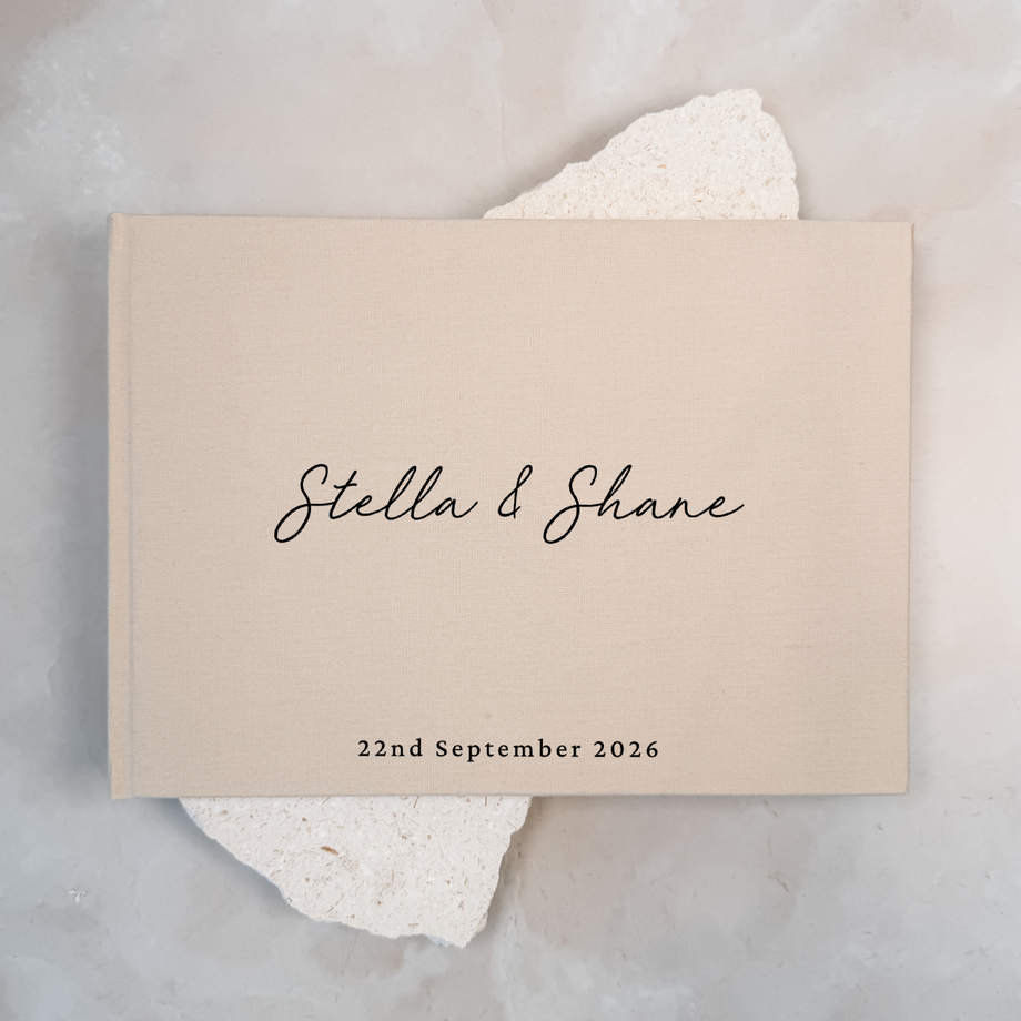 Custom Wedding Guest Book - Linen Landscape D18