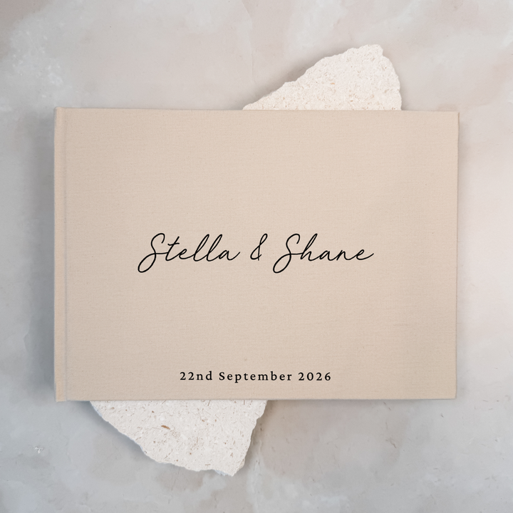 Custom Wedding Guest Book - Linen Landscape D18
