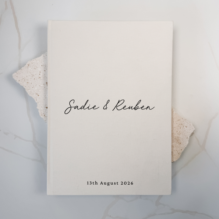 Custom Wedding Guest Book - Linen Portrait D18