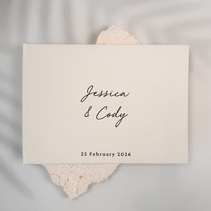Custom Wedding Guest Book - Linen Landscape D19