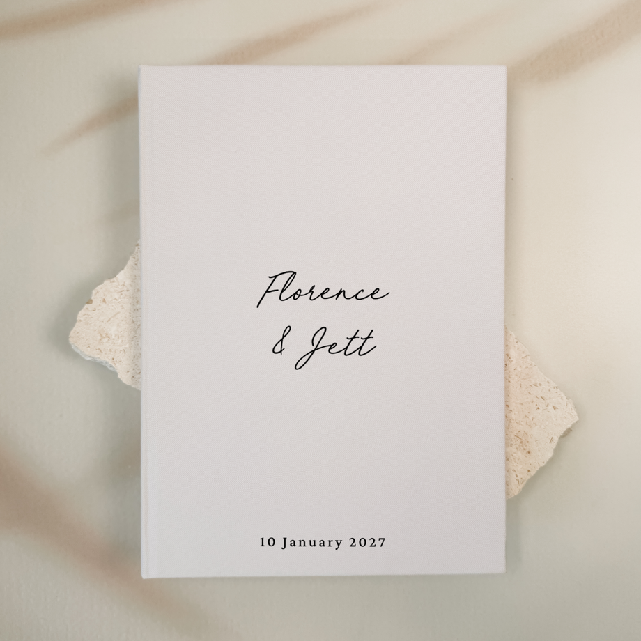 Custom Wedding Guest Book - Linen Portrait D19