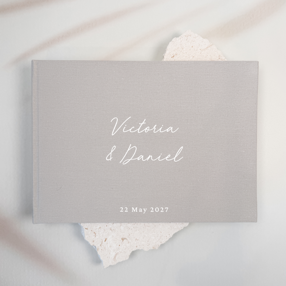 Custom Wedding Guest Book - Linen Landscape D19