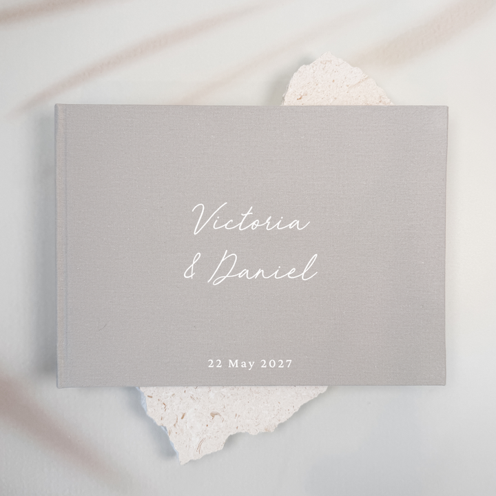 Custom Wedding Guest Book - Linen Landscape D19