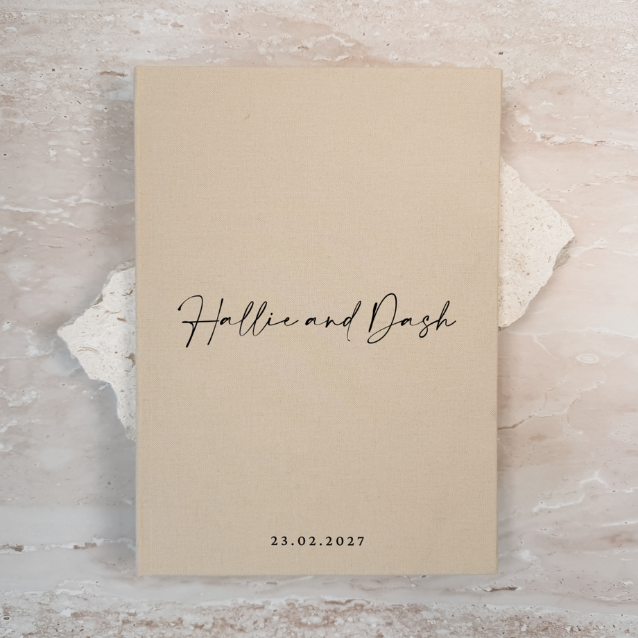 Custom Wedding Guest Book - Linen Portrait D20