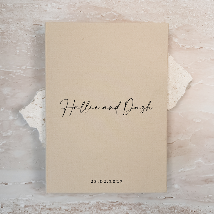 Custom Wedding Guest Book - Linen Portrait D20