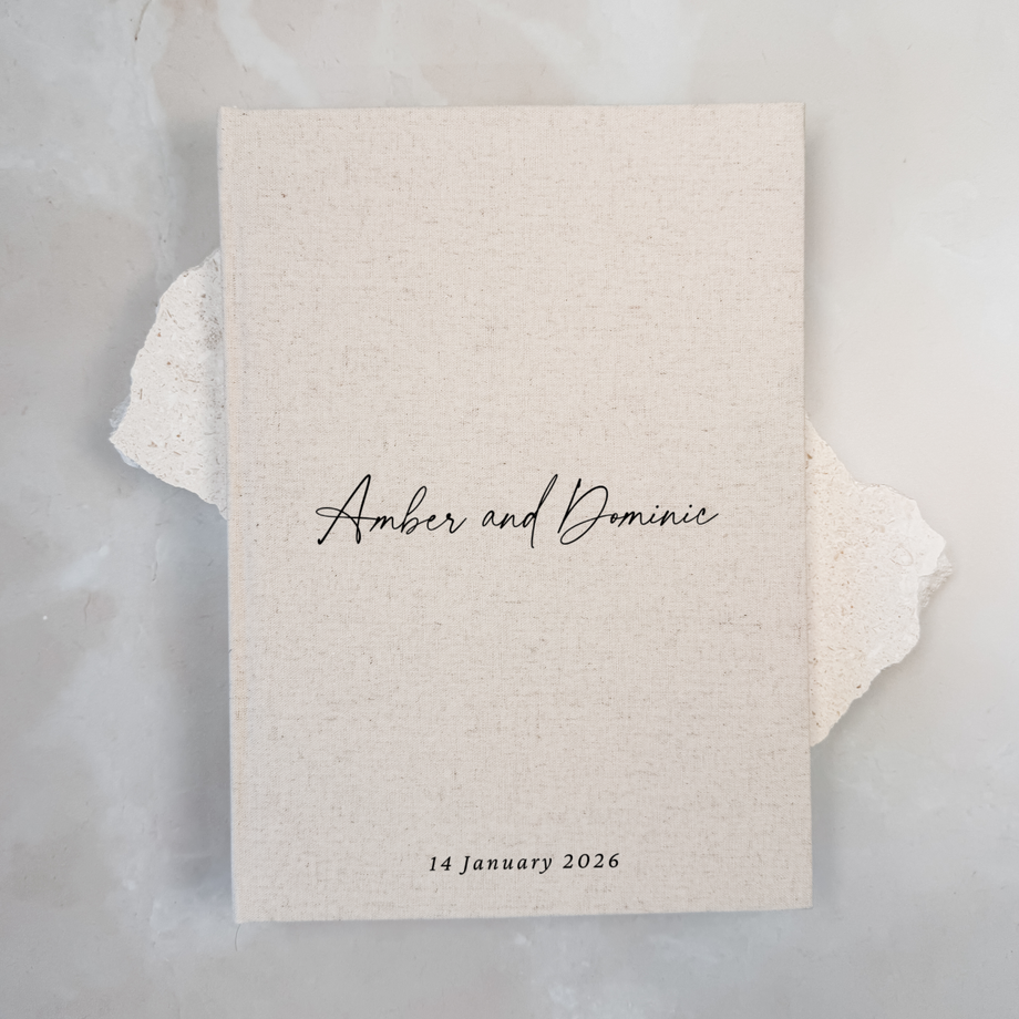 Custom Wedding Guest Book - Linen Portrait D21