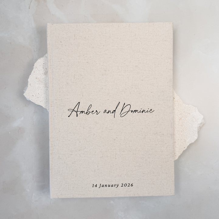 Custom Wedding Guest Book - Linen Portrait D21