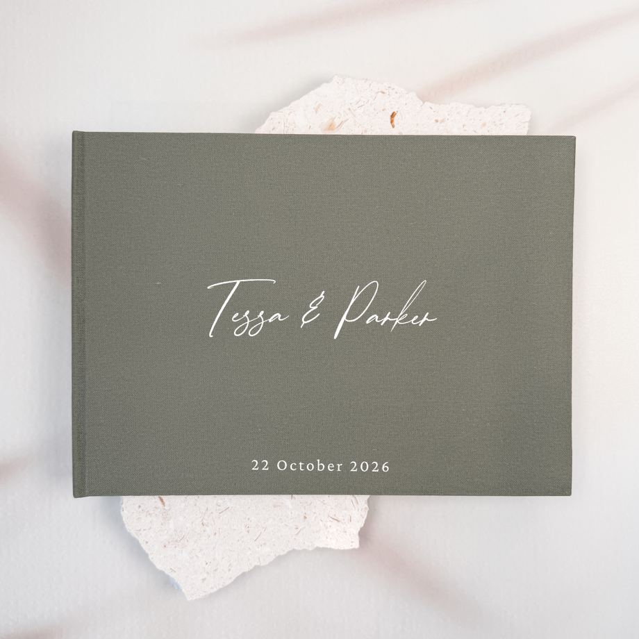 Custom Wedding Guest Book - Linen Landscape D22