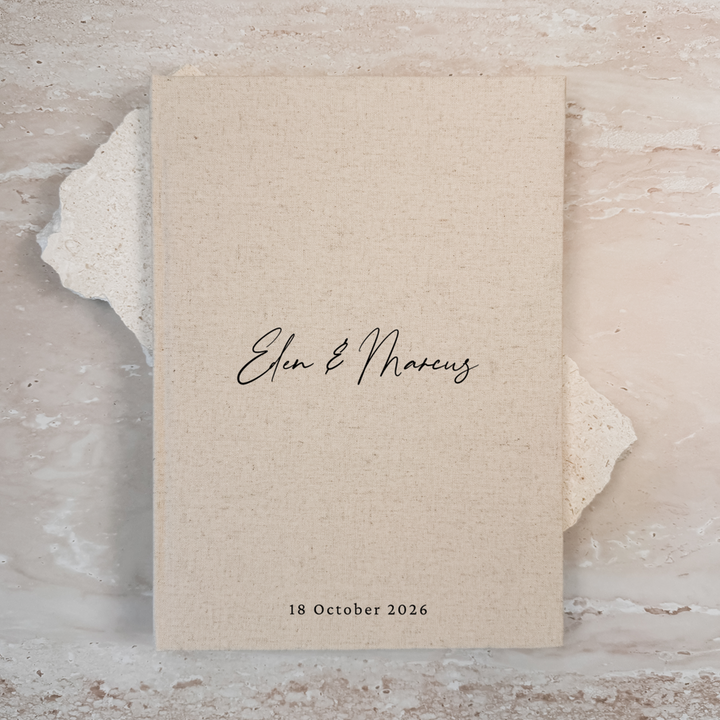 Custom Wedding Guest Book - Linen Portrait D22
