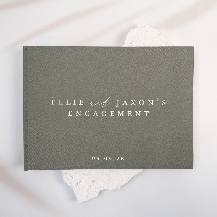 Custom Engagement Guest Book - Linen Landscape D31