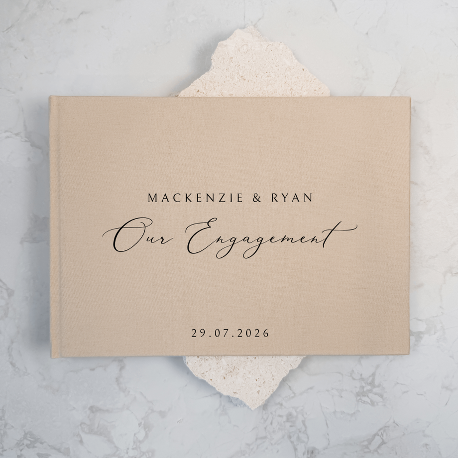 Custom Engagement Guest Book - Linen Landscape D32
