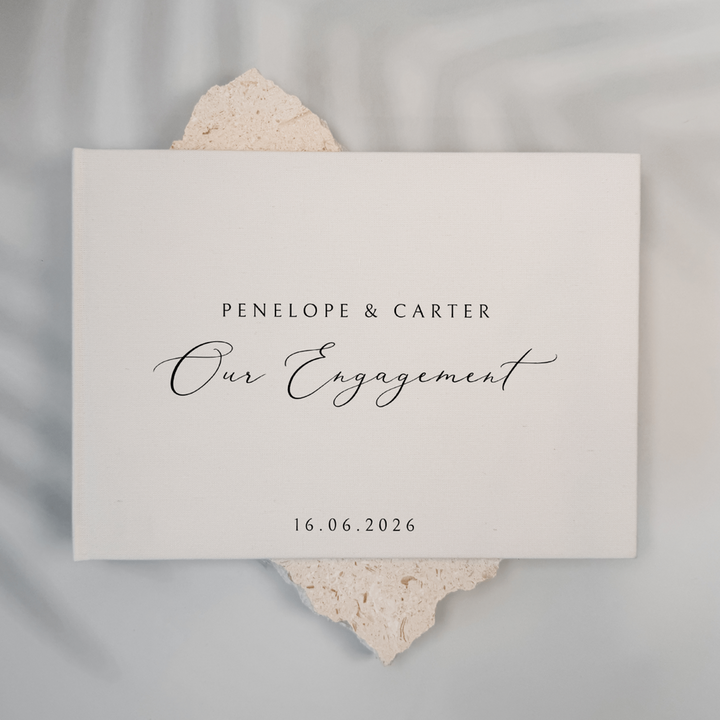 Custom Engagement Guest Book - Linen Landscape D32