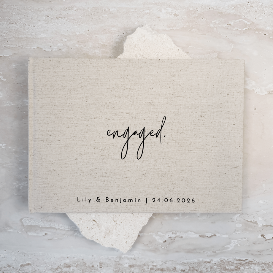 Custom Engagement Guest Book - Linen Landscape D33