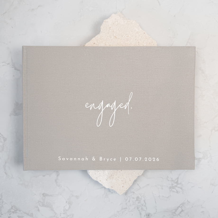 Custom Engagement Guest Book - Linen Landscape D33