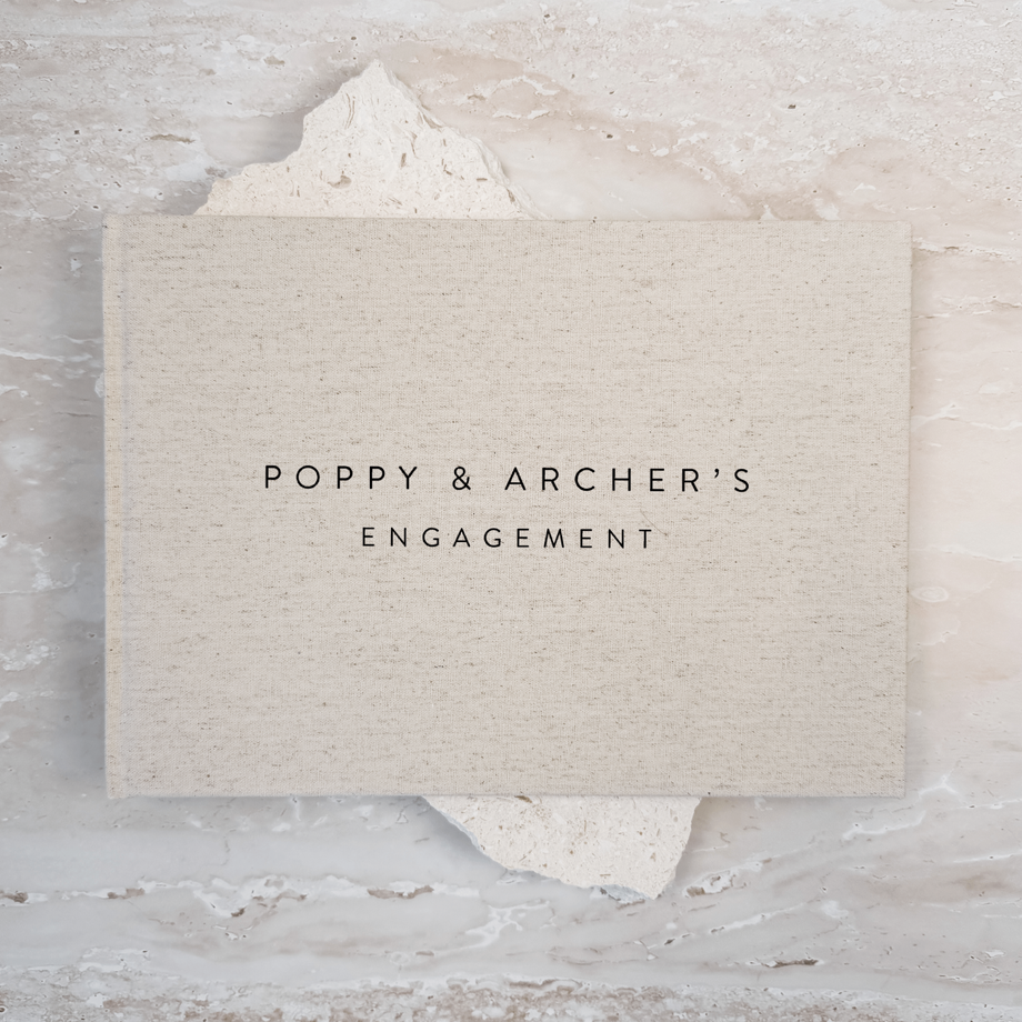 Custom Engagement Guest Book - Linen Landscape D35
