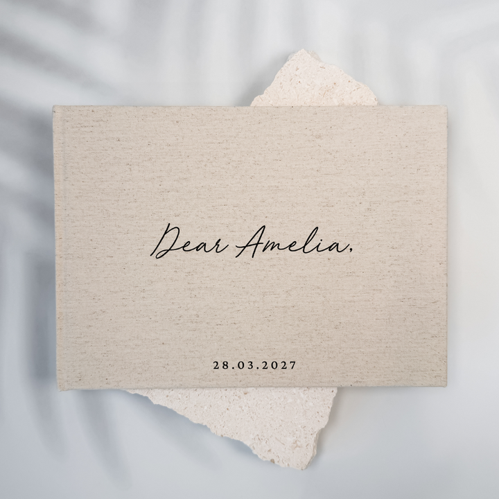 Custom Bridal Guest Book - Linen Landscape D48