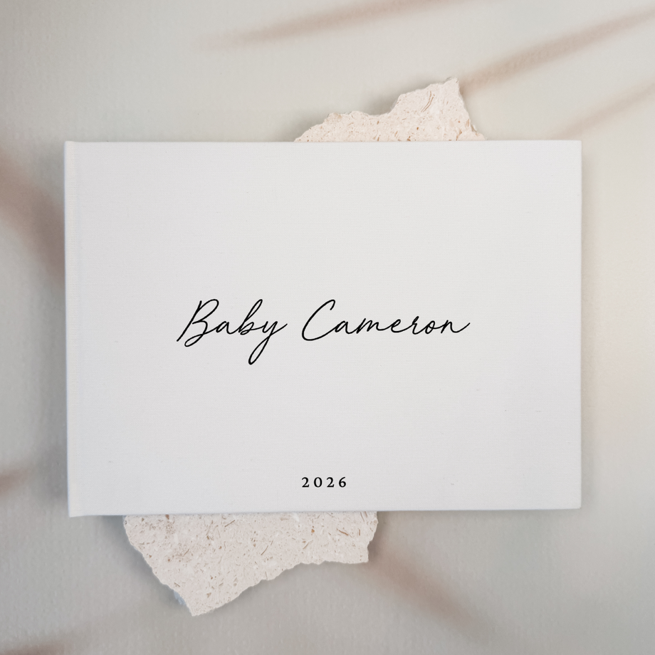 Custom Baby Guest Book - Linen Landscape D50