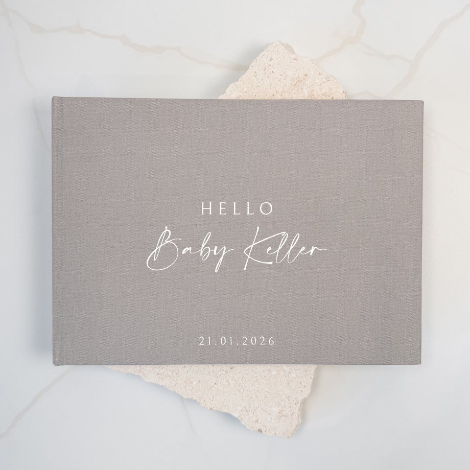 Custom Baby Guest Book - Linen Landscape D54