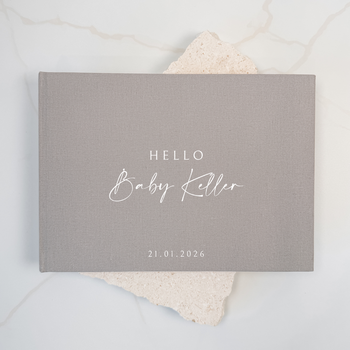 Custom Baby Guest Book - Linen Landscape D54
