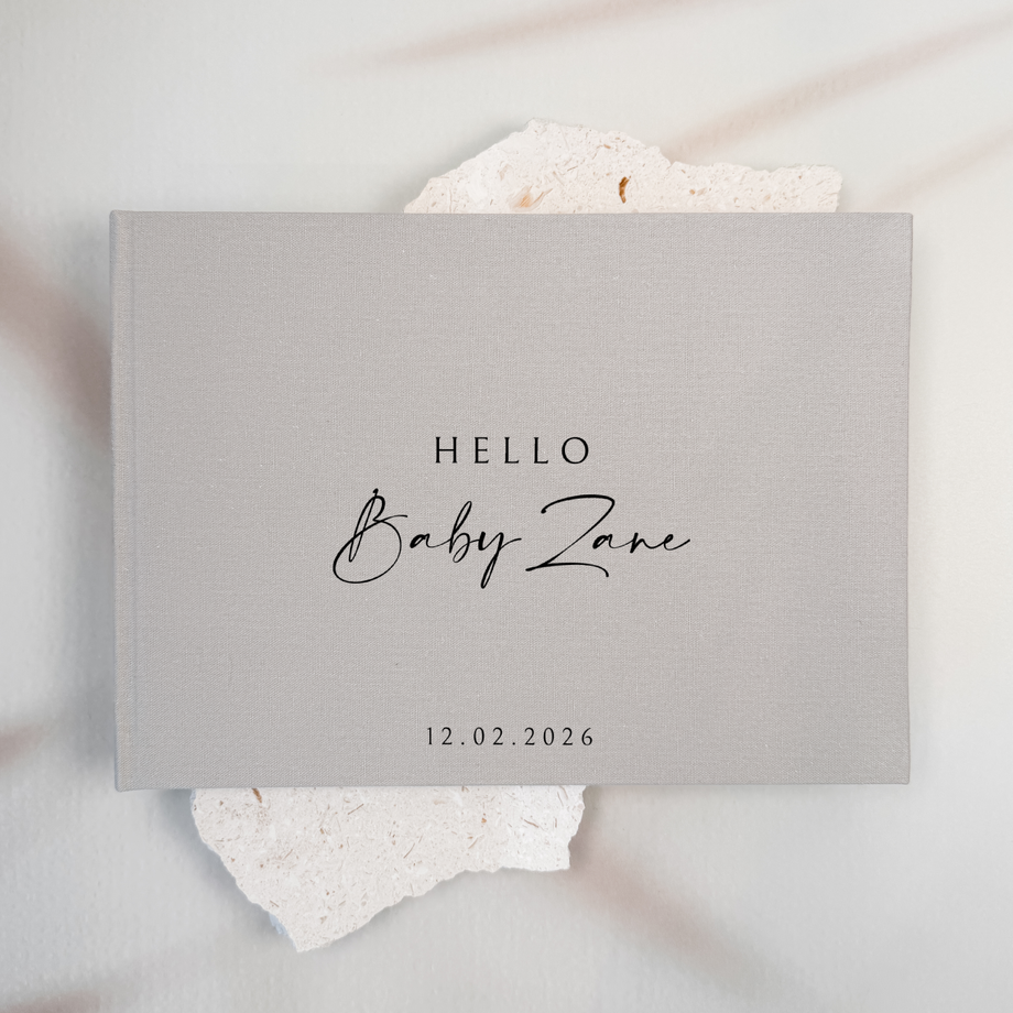 Custom Baby Guest Book - Linen Landscape D54