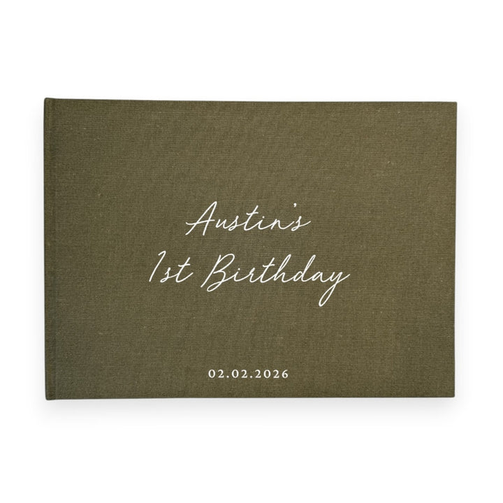Custom Baby Guest Book - Linen Landscape D55
