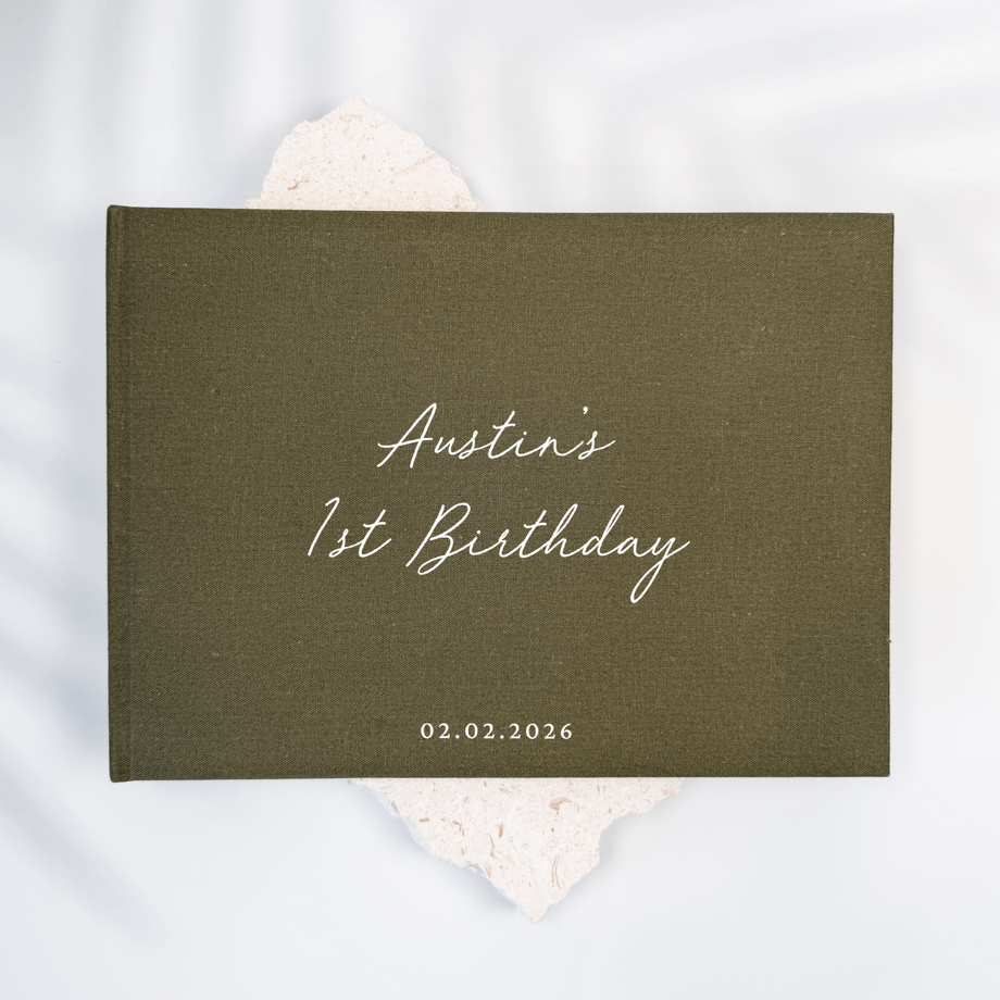 Custom Baby Guest Book - Linen Landscape D55